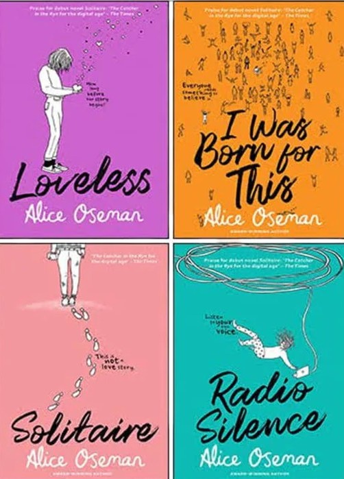 Alice Oseman Four-Book Collection Box Set (Solitaire, Radio Silence, I Was Born for This, Loveless), book cover