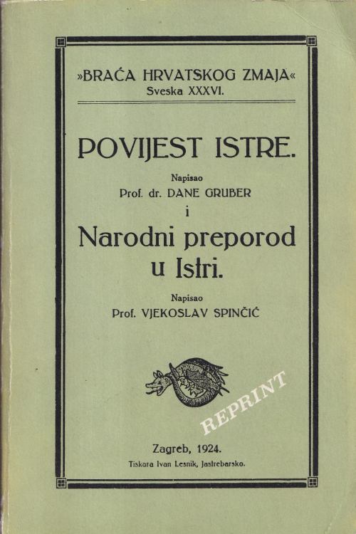 Povijest Istre i Narodni preporod u Istri - Dane Gruber, naslovnica knjige