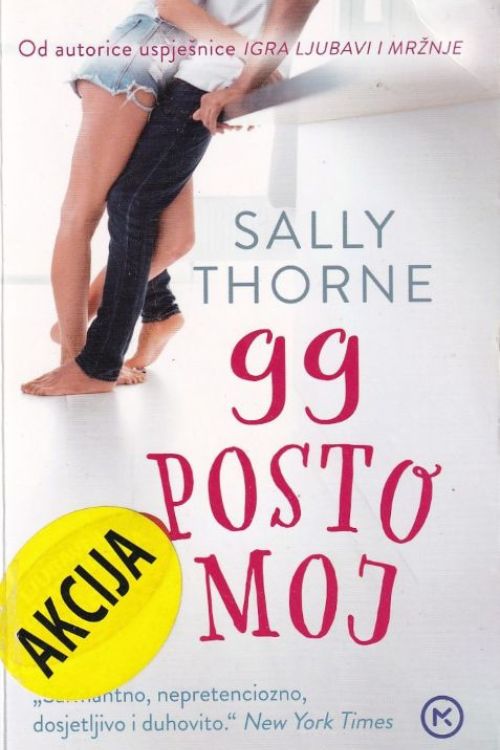 Naslovnica knjige 99 posto moj, autorice Sally Thorne, donji dio tijela muškarca i žene u zagrljaju.