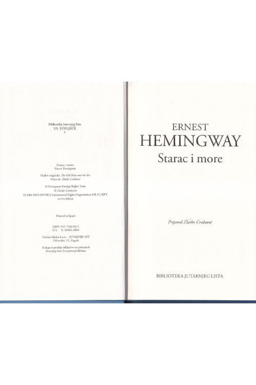 Starac i more - Ernest Hemingway, naslovnica knjige