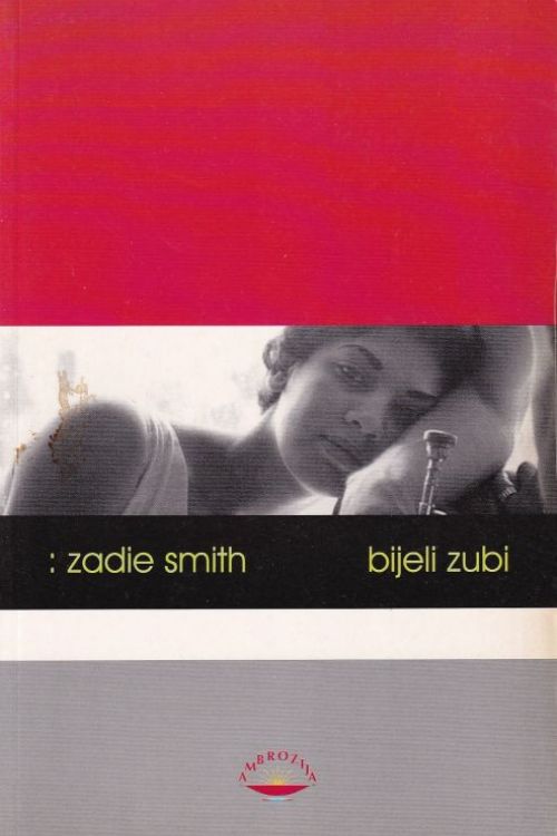 Naslovnica knjige Bijeli zubi, autorice Zadie Smith s fotografijom žene čija je glava naslonjena na jastuk.