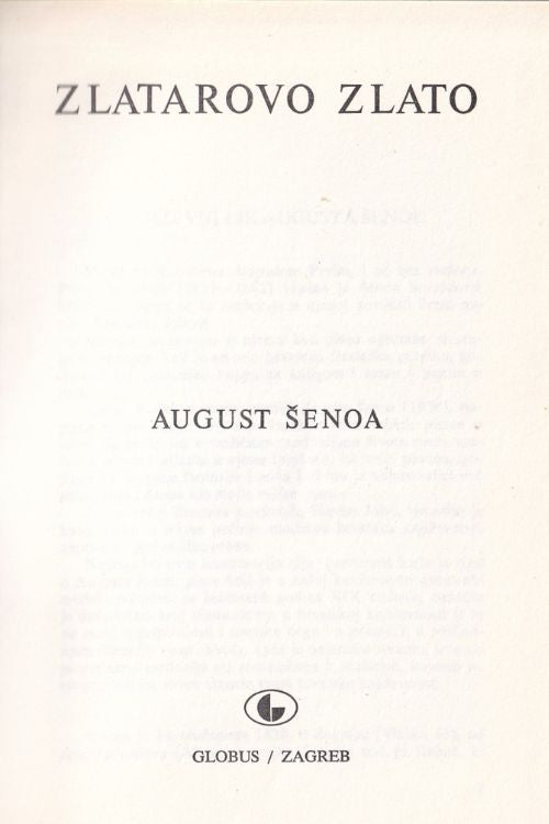 Zlatarovo zlato - August Šenoa, naslovnica knjige